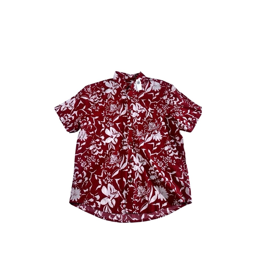 Old Navy NWT Men's L Short Sleeve Hawaiian Shirt Maroon Floral Cotton Casual